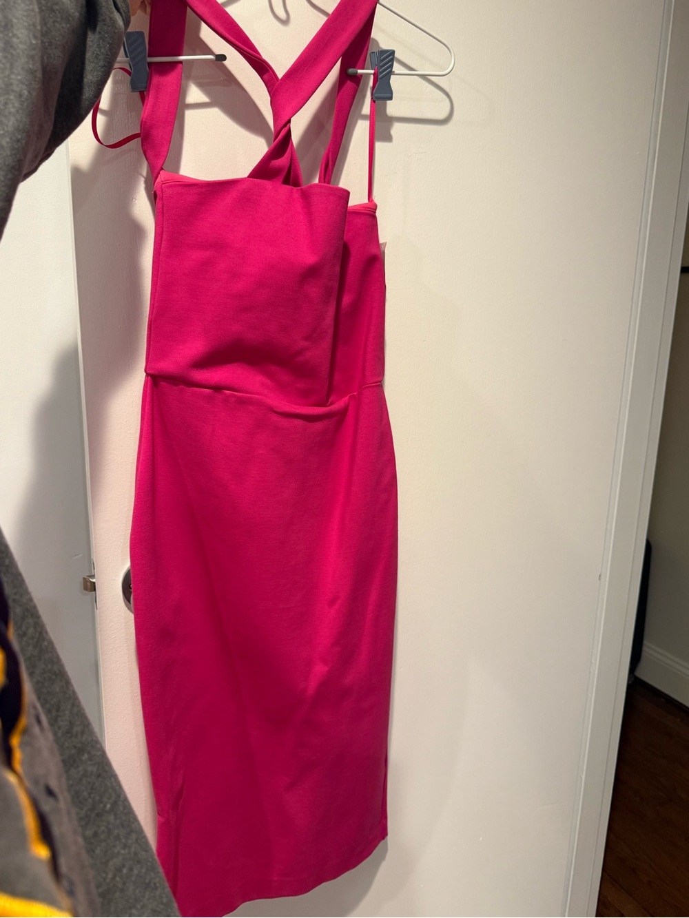 Fuchsia Cross-Back Midi Dress